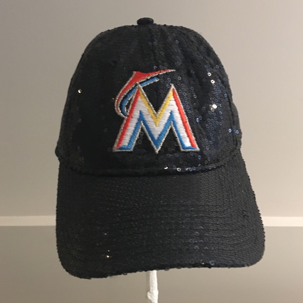 PINK FLORIDA MIAMI MARLINS black SEQUIN HAT